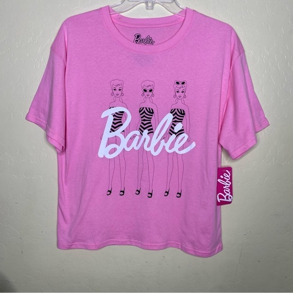 Barbie Doll Pink Graphic Striped Bathing Suit T-Shirt Tee Iconic Size Large L - Picture 2 of 9